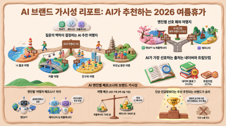 여름휴가를 AI에게 물으면 어떤 브랜드가 먼저 나올까요? 2026 여름휴가 AI 브랜드 가시성 분석
